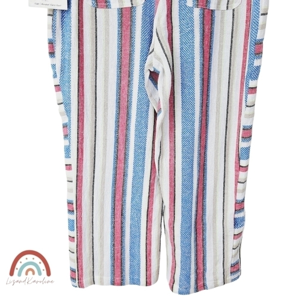 New! Caffe Marrakesh Linen Stripes Pull On Straight Leg Cropped Casual Pants - Picture 6 of 13